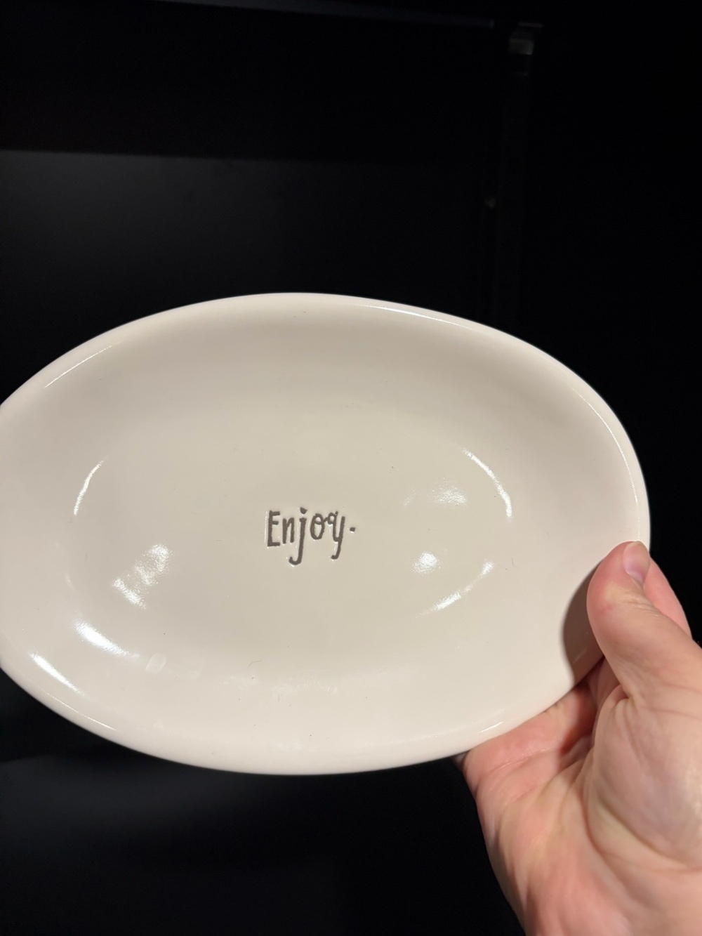 Rae Dunn Cream Oval Dish with "Enjoy" Hand-Lettering